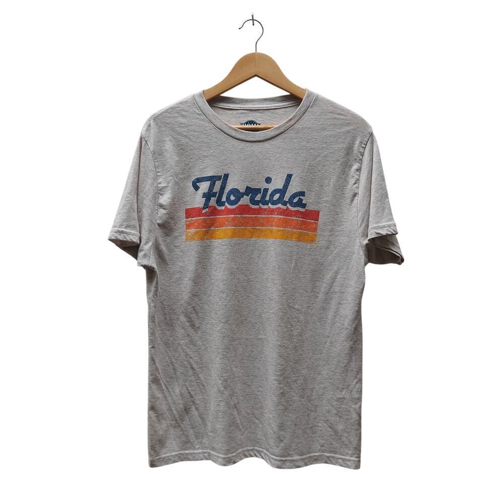 Home Free Tri-Blend “Florida” Retro Stripe Graphic Tee Heather Gray Men’s M